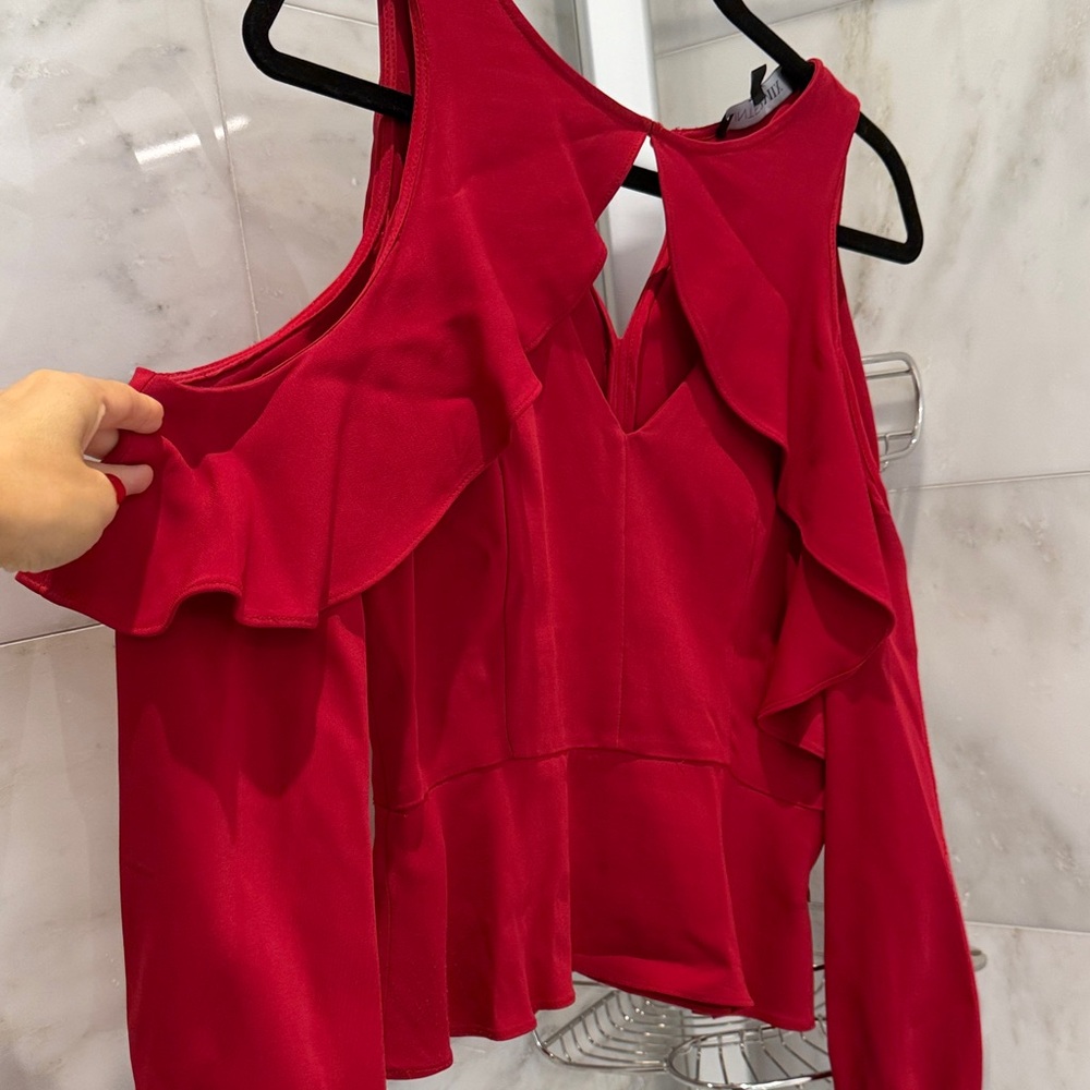 INTERMIX Scarlet Ruffle Open Shoulder Blouse
